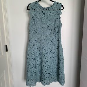 Sleeveless Floral Lace A-Line Dress in Dusty Blue